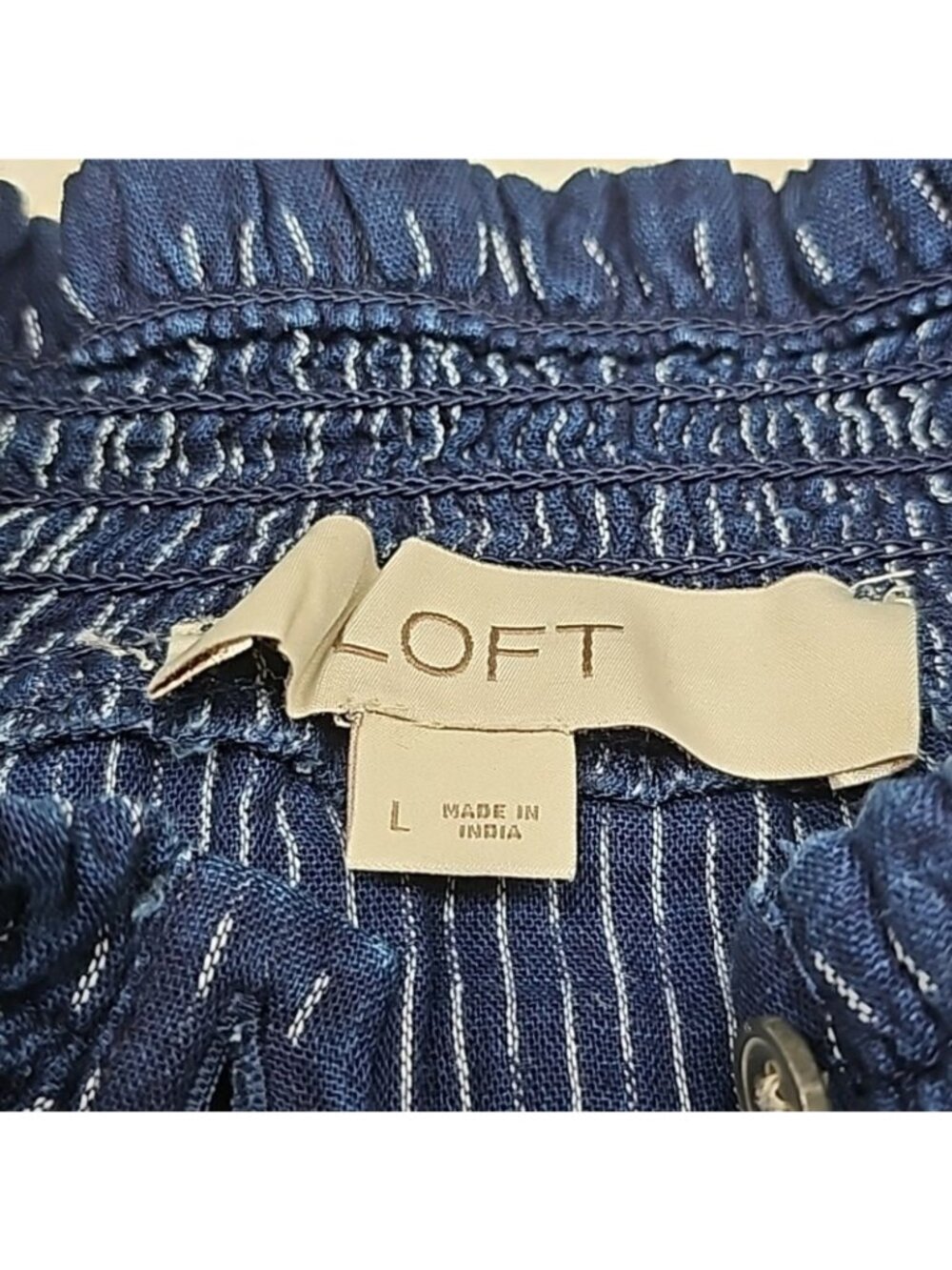 LOFT Womens Large Ruffle Prairie Victorian Cottagecore Navy Cotton Button Front - Picture 8 of 10